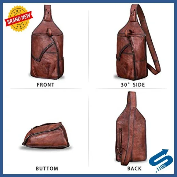 Genuine Leather Vintage Sling Backpack Crossbody Bag for iPad Large Daypack